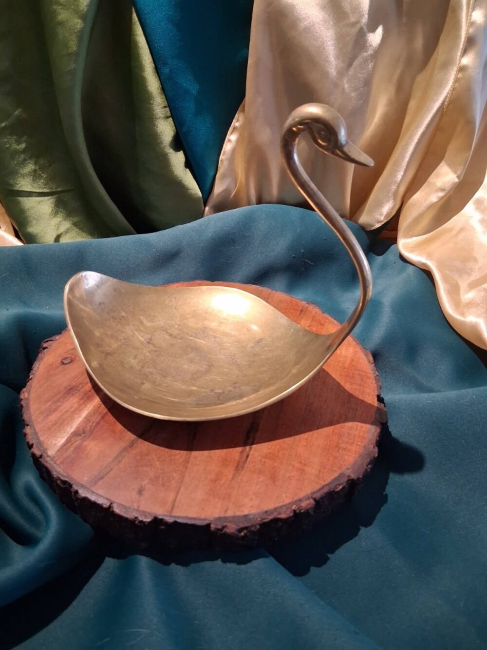 Vintage Solid Brass Swan Trinket Dish Catchall Mid Century Modern Decor